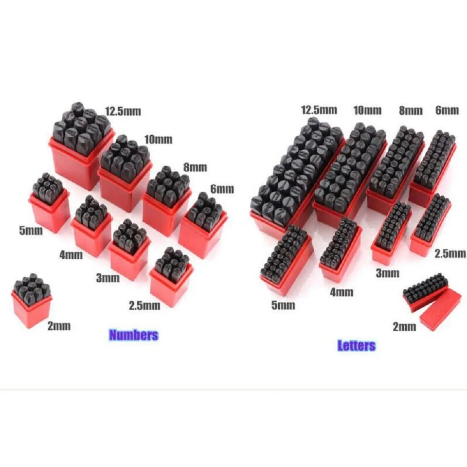 Celá veľkosť abecedy Písmená Číslo pečiatok sada set box oceľový kovový punčový náradie pre makrotivot pre domácich majstrov logo šperky