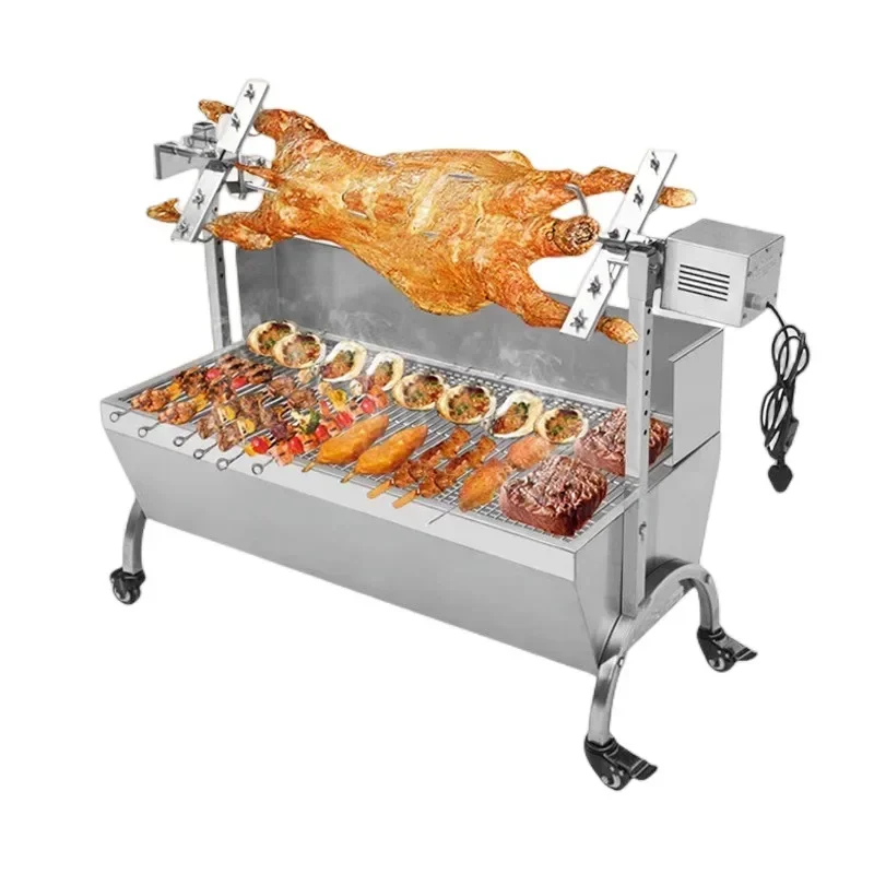 Celé jahňacie rúry komerčné veľké nehrdzavejúce oceľ vonkajšie uhlie Grill Home Garden Automatické rotujúce jahňacie stojan