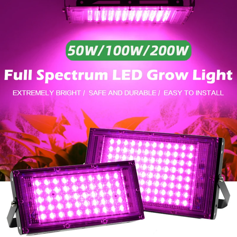 Celé spektrum LED GROW Light PHYTO LAMP AC 220V 50W 100W 200W s zástrčkou EÚ pre rastové osvetlenie hydroponických rastlín skleníkových plynov