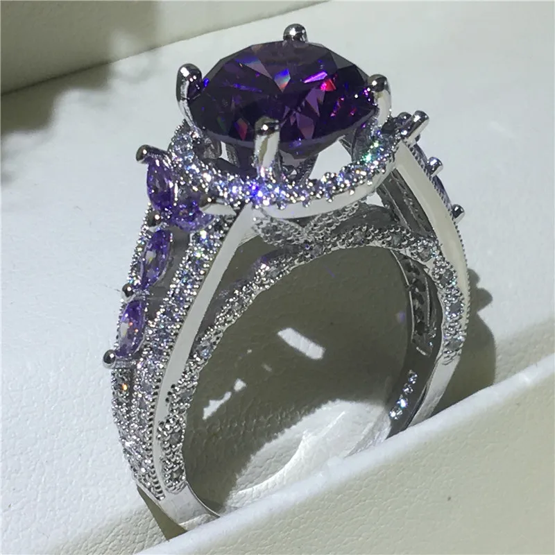 Cenné laboratórium Amethyst Ring 925 Sterling Silver Wedding Band Rings for Women Men Engage Promise Party šperky
