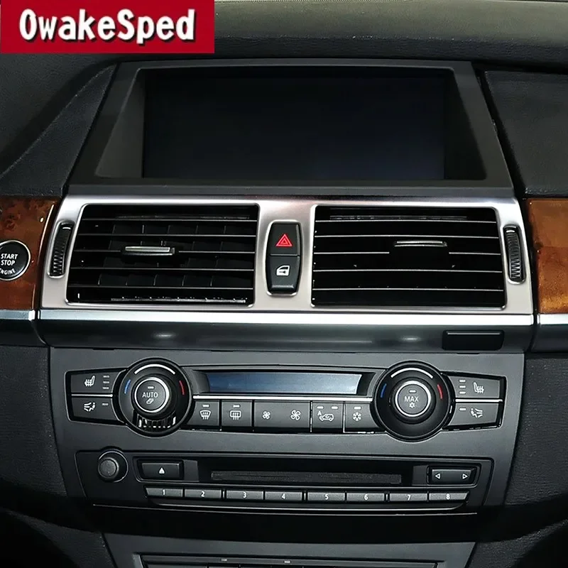 Centrum pre konzolu Console Center Alimationer Outlet Vent Frame Dekorácie pre BMW X5 E70 X6 E71 2008-2014 Interiér Creadless Ocel Sticker