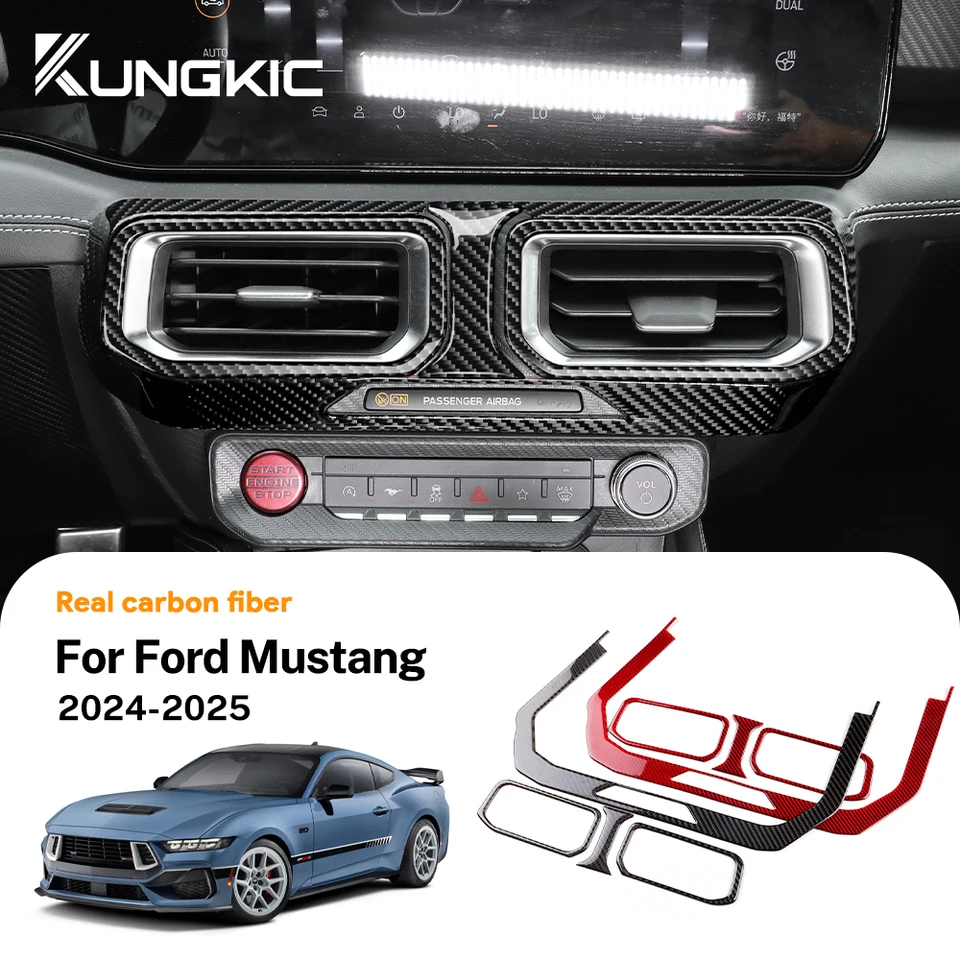 Centrálny ovládací panel AC Panel Skutočné nálepka na mäkké uhlíkové vlákna pre Ford Mustang GT 2024 2025 LHD RHD Interior Trim Príslušenstvo