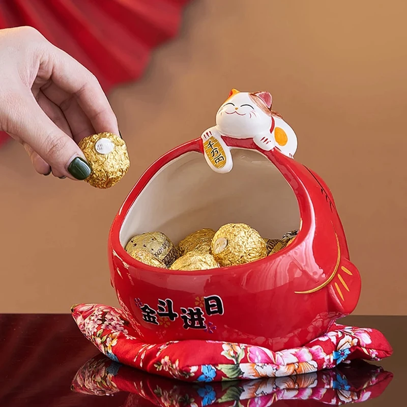 Ceramic Lucky Cat Candy Box roztomilý šťastný mačkový úložný box peniaze čínsky domov dekor pre prilákanie bohatstva a veľa šťastia