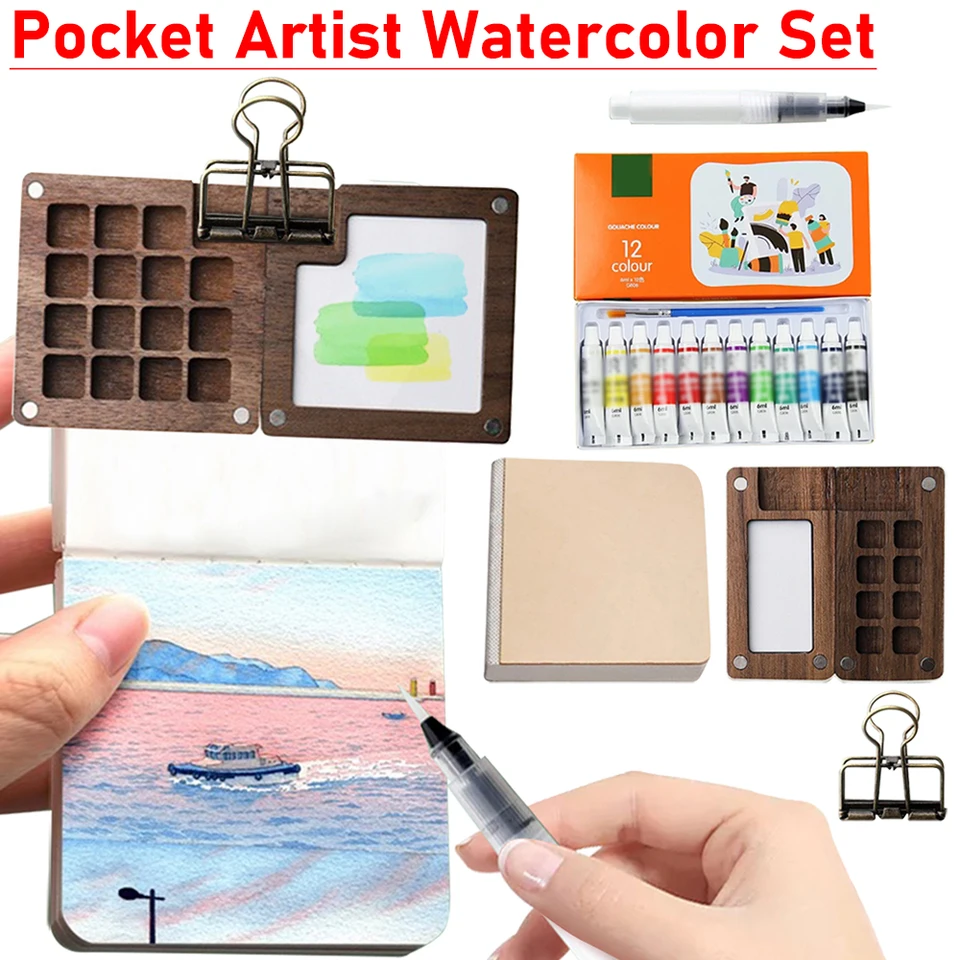 Cestovná vodná farba paleta sada vreckových umelcov Watercolor Palet Palette Cestovné súpravy