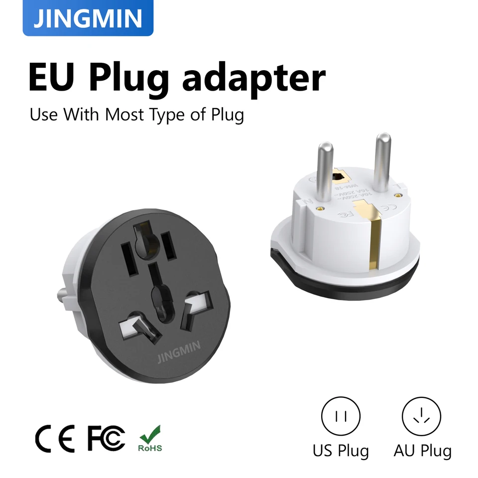 Cestovný adaptér EU Converter Converter 2 Round Electric Socket Outlet Universal pre AU USA UK až do EÚ KR Wall Socket Kórea 250V