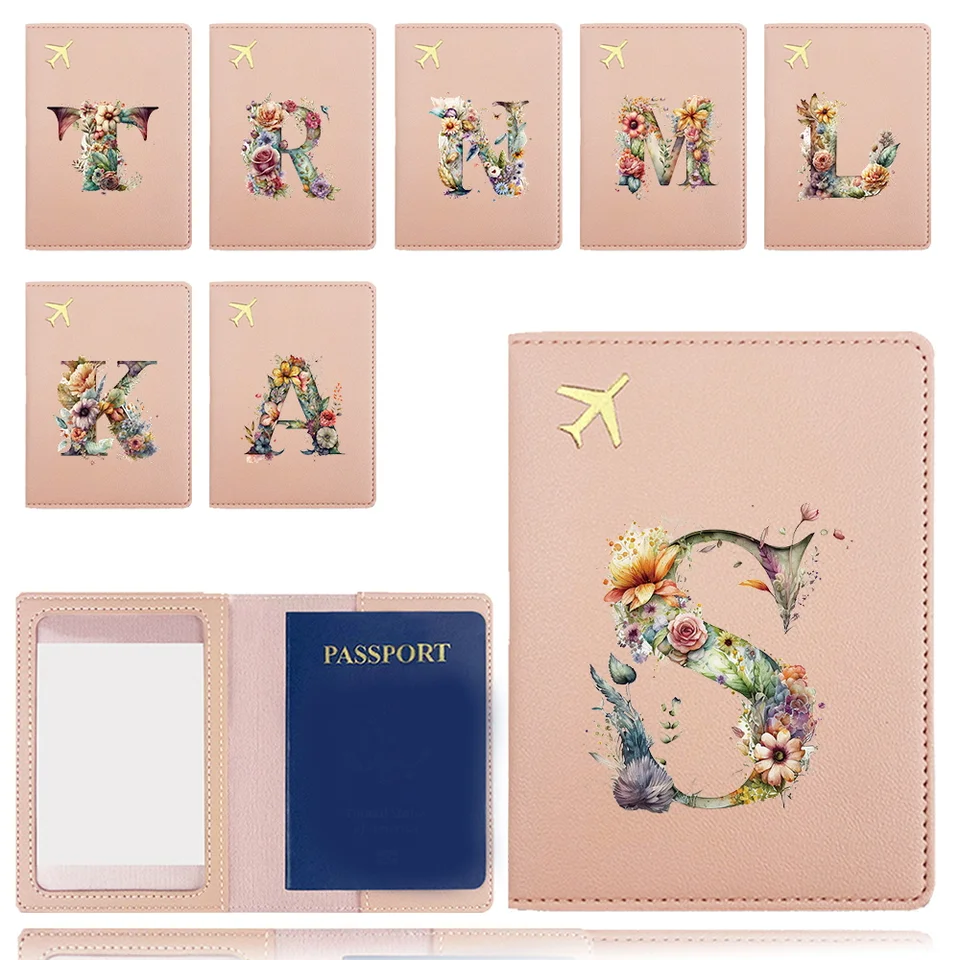 Cestovný pas vreckový pas Passport Cover Pity Business Wallet Clip Bank Organizátor Cover Cover Kvetinové písmená vzor