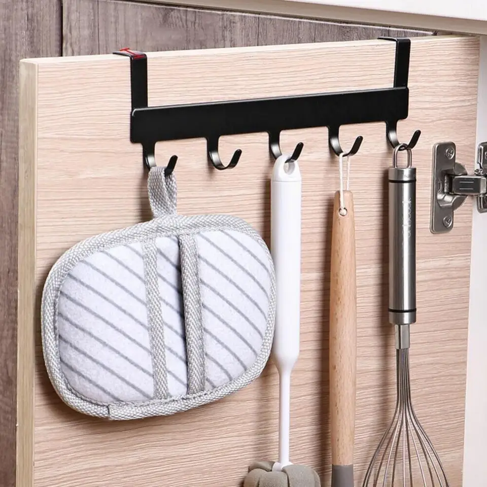 Cez dvere háčik 5 háčikov bez dierovacej kuchyne Organizátor Organizátor Rack Iron Art Trifeless Todel Hanger Sprchova háčik nad dverami háčik