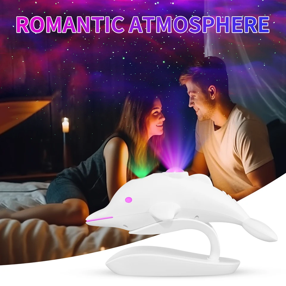 Cezhraničný delfín Starlight Projector Star Hviezdna hmlovina zdobená atmosféra LED nočné svetlo