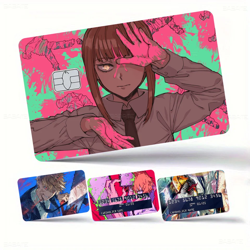 Chainsaw Man 2024 Anime Cartoon Skin Stutreps Film Tape Case pre veľkú kreditnú debetnú kartu prednú stranu