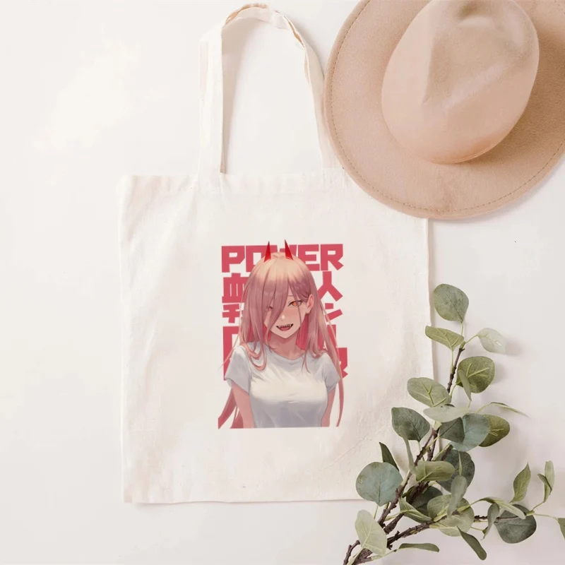 Chainsaw Man Pochita Makima japonský anime Denjin Cartoon Canvas Tote Bag Vytlačené denne používajte opakovane použiteľné cestovné príležitostné nákupné taška