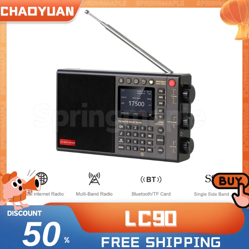 Chaoyuan LC90 Radio Bluetooth Wireless Wireless FM Radio IP obrazovky s kartou Outdoor Subwoofer Reproduktor Globálny rádiový prijímač