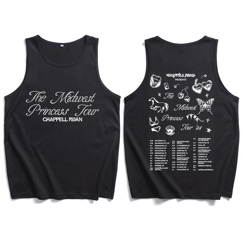 Chappell Roan Midwest Princess Tour 2024 Tank Tops Tops Tričko Tričko Muž žena Streetwear Fanúšikov