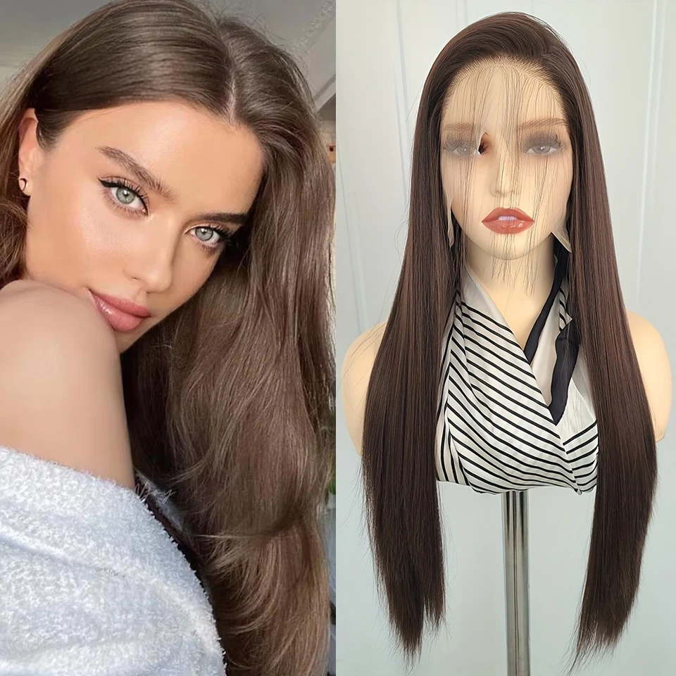 Charizma syntetické čipky predné parochne čokoládové hnedé prírodné priame vlasy vopred prasknuté vlasov