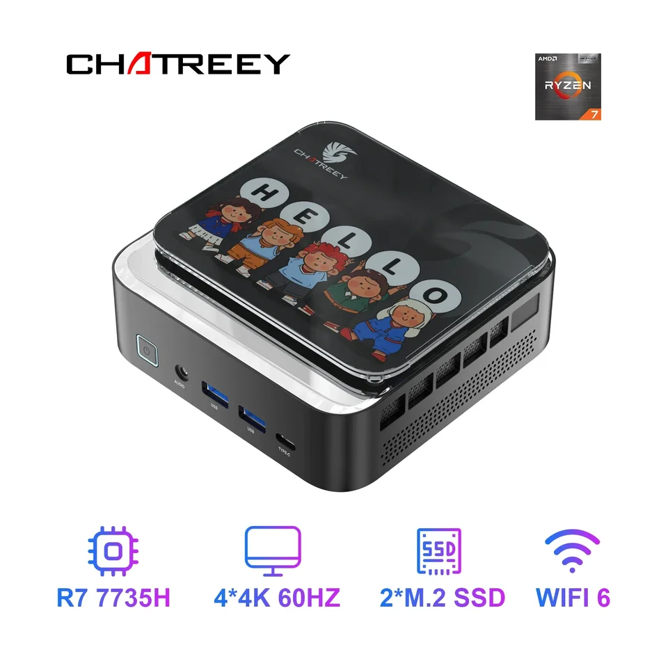 Chatreey AN3P Mini PC R7 7735HS 680M Gaming Desktop Combulo s WiFi 6/Bluetooth 5.2 // HDMI/DP