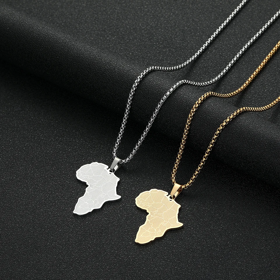 Chengxun Africa mapa prívesok Náhrdelník pre mužov Ženy Nerezová oceľ African Country Map Charm Charm Chain Punk Hip Hop Jewelry Darček