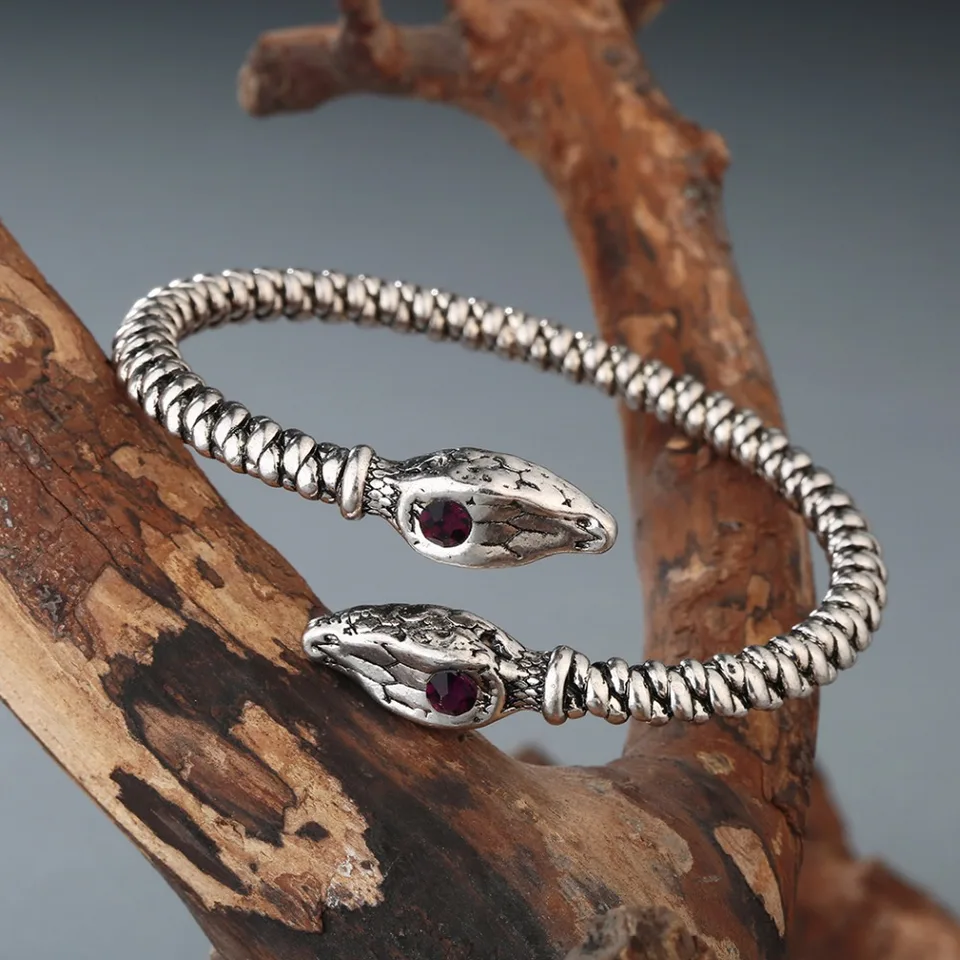 Chengxun Men Viking Bangle Double Head Snake Red Eyes náramok náramok s manžetami s kubickými zirkóniami indickými šperkami retro štýl
