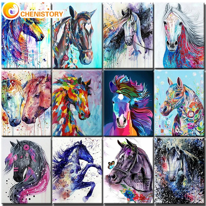 Chenistory 60x75cm Horse Paint By Number Animal Kreslenie na plátne ručne maľované maľby DIY Obrázok podľa čísel dospelých súprav