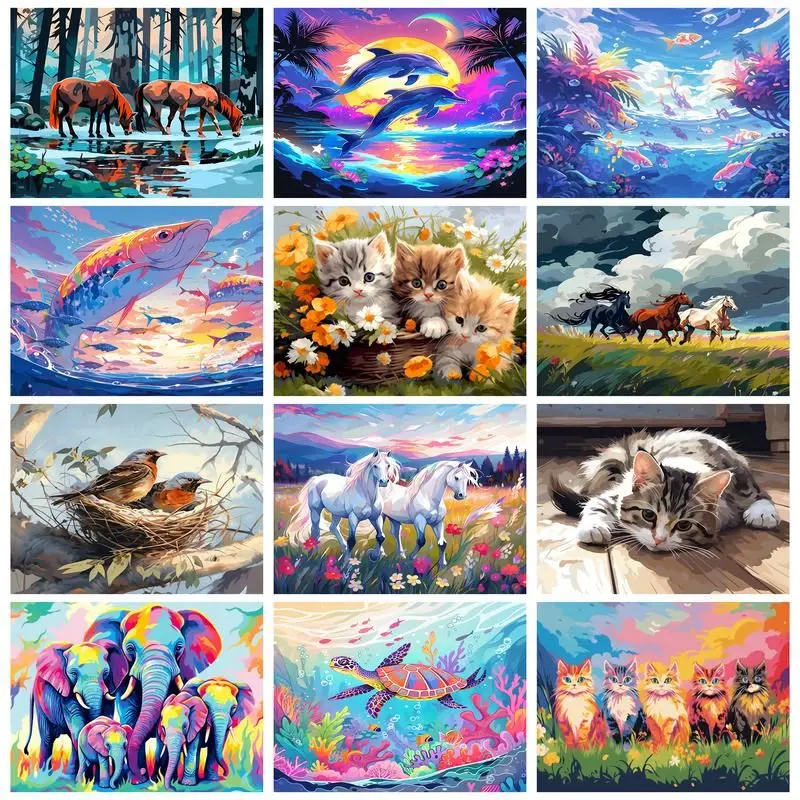 Chenistory Paint By Number Cat Horse Sea Turtle Kreslenie na plátne darček pre domácich majstrov