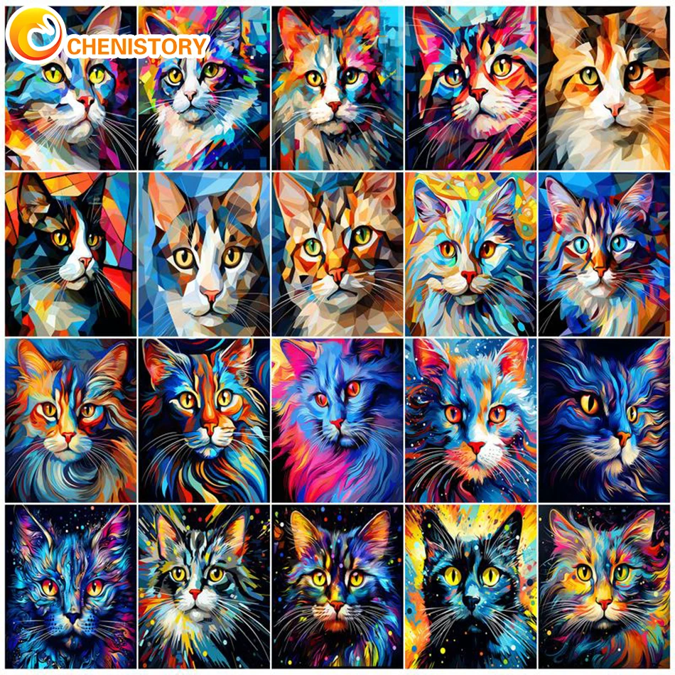Chenistory Paint By Numbers Colorful Cat Animal Acryl Drawing Canvas nástenná maľba olejomaľba podľa čísel domácich výzdob