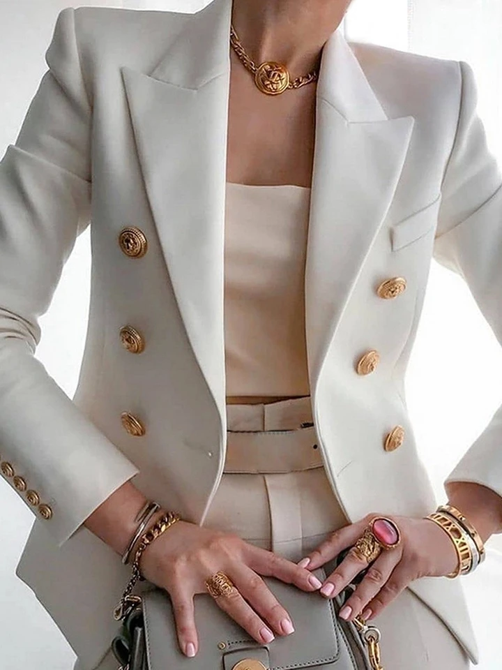 Chic Blazer Ženy Jeseň Nový Kórejský módny módny dusený s dlhým rukávom Double Breyted Sits Bundes Solid Slim Slim Casual Female Coat