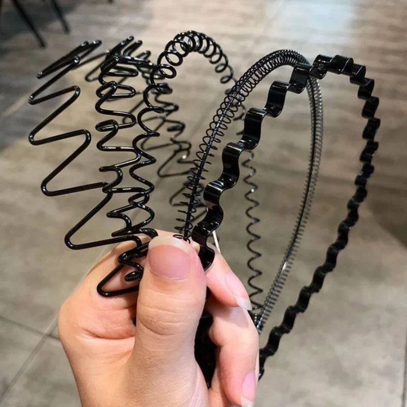 Chic Unisex Black Wavy Hairband Men Dámske umývanie čelenky Scruny Styling Tools Doplnky poklesy hlavy Hoop Hoop Bands