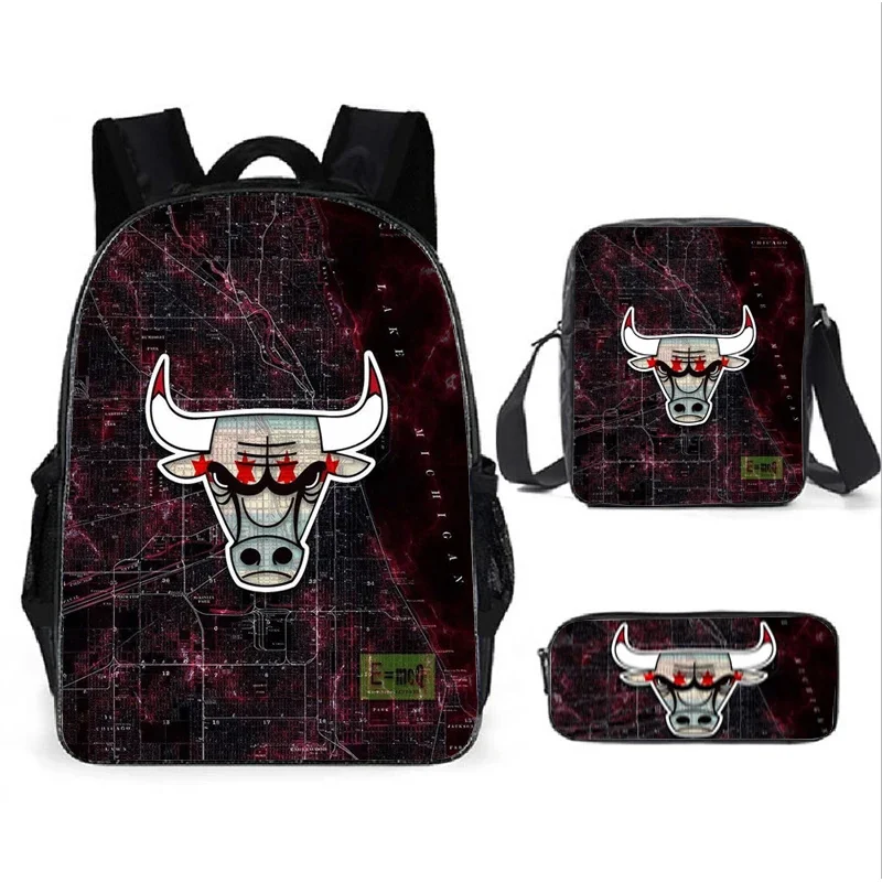 Chicago Bull Game Anime Batoh pre deti pre deti ceruzka v taškách kancelárske potreby prenosný prenosný počítač Mochila Detské darčeky trojdielne S01