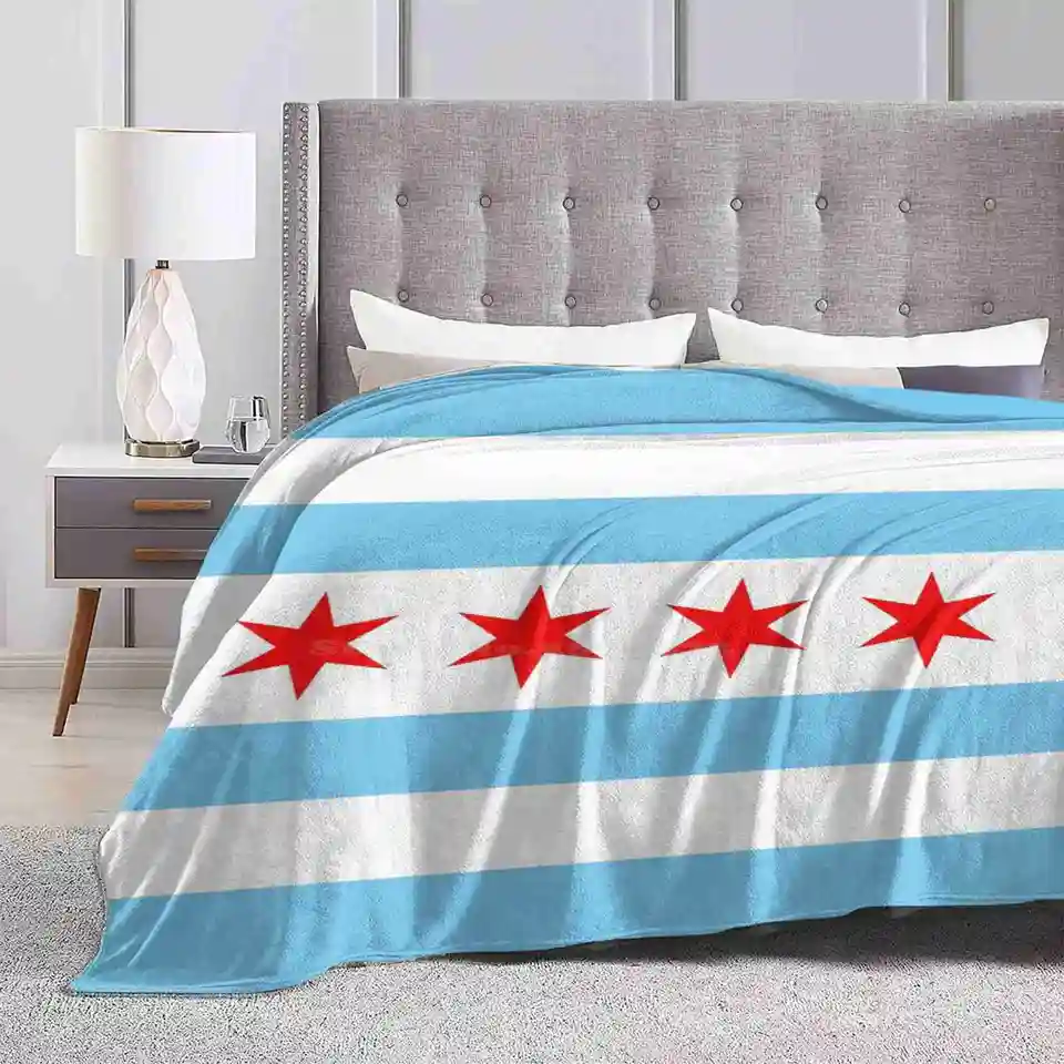 Chicago vlajka prikrývka Mäkké teplé cestovanie Prenosná prikrývka Chicago Flag Basic Blue White Red Stars Stripes Illinois Municipal City