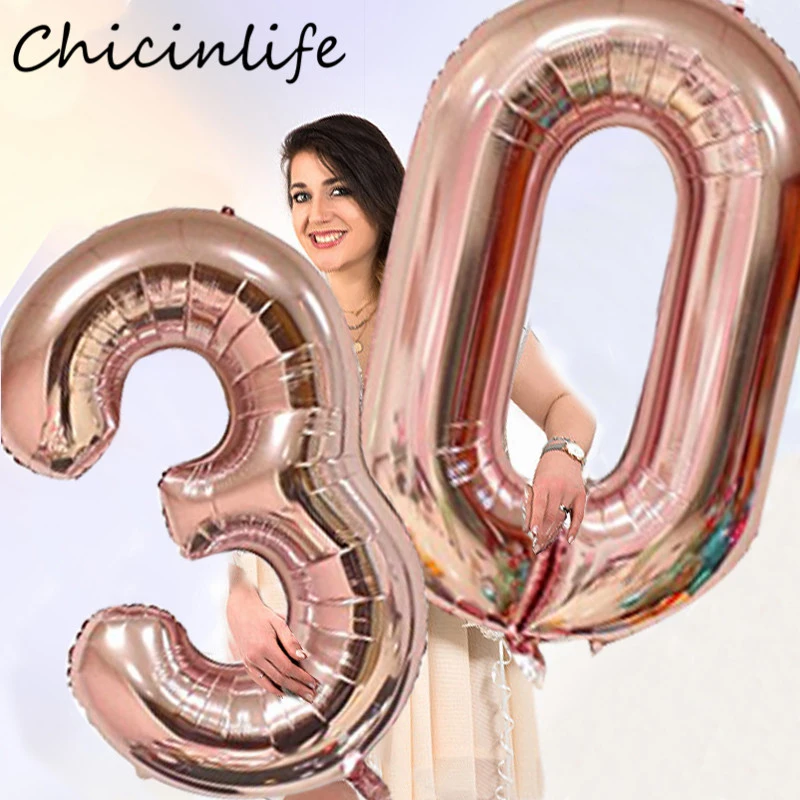 ChicinLife 2ks Rosegold 40inch 30/40/50/60/70/80/90 FOIL Number Balóny Dospelé dekorácie narodenín výročie Dodávky výročia