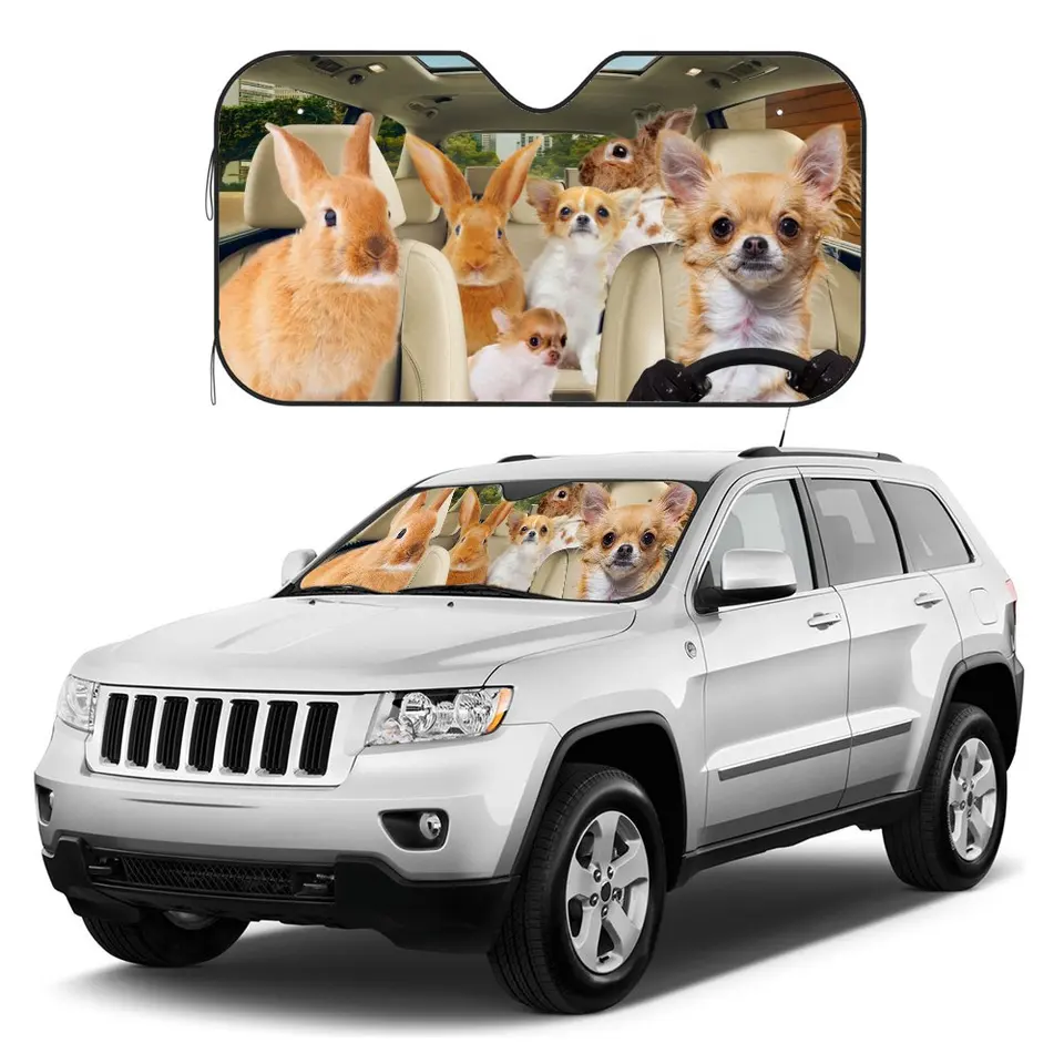 Chihuahua Hnacie auto Interiér predného skla predného skla Sun Sun, Lop králika morčatá Sunshade pre nákladné vozidlo Suv- bloky UV Rays Protector