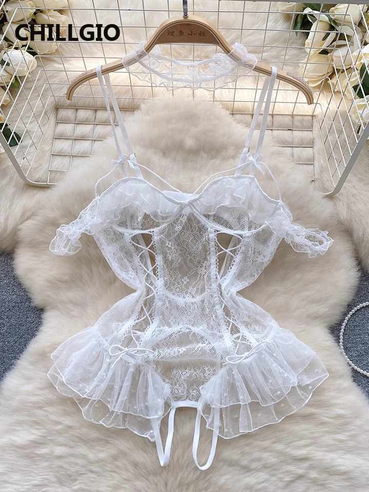 Chillgio Ženy priehľadné kvetinové čipky módne móda kombinácia jedného kusu Onesie erotické pančuchy Sexy duté telo BodySuits