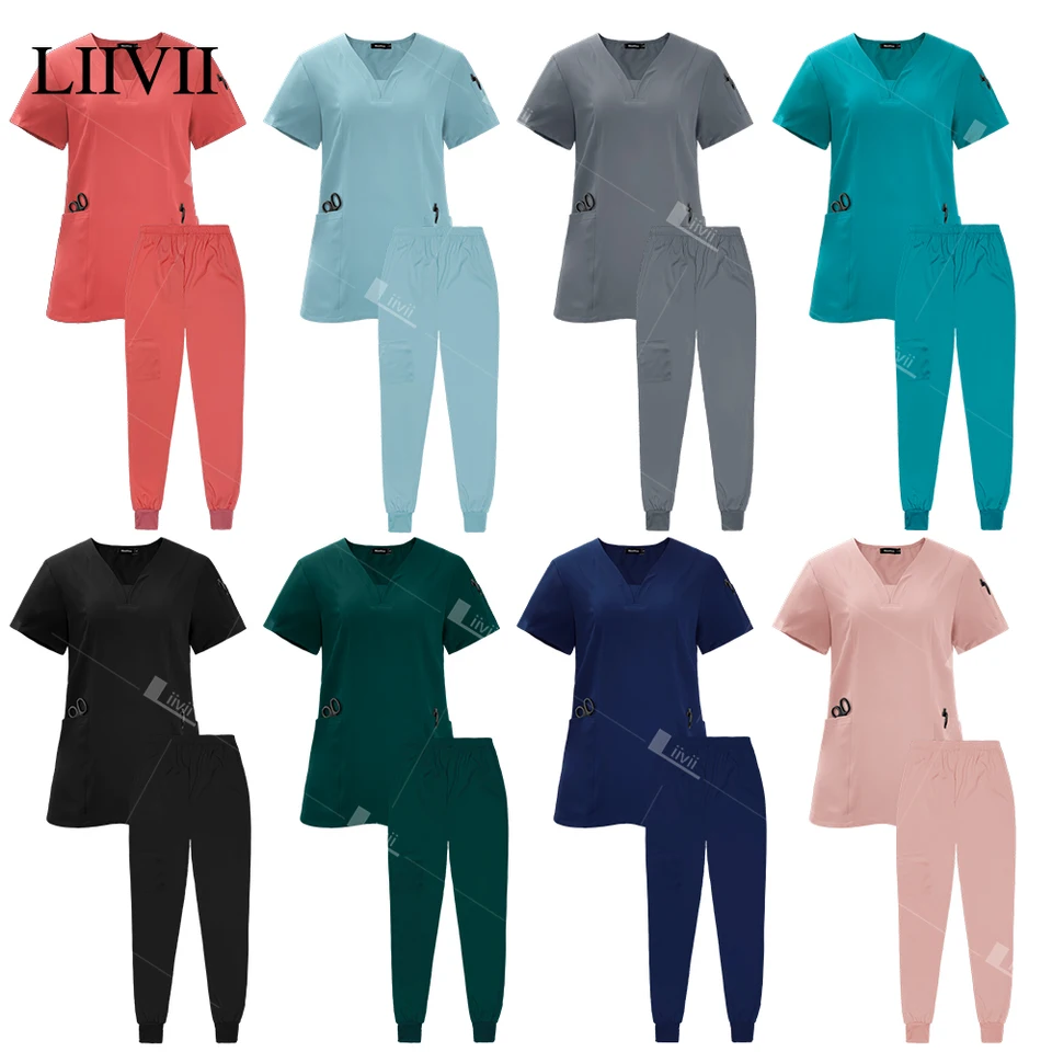 Chirurgické uniformy Žena Scrub Set Medical Nurse Beauty Salon Workwear Clinical Scrubs Top Pants Spa Doktor Ošetrovateľstvo Klinický oblek
