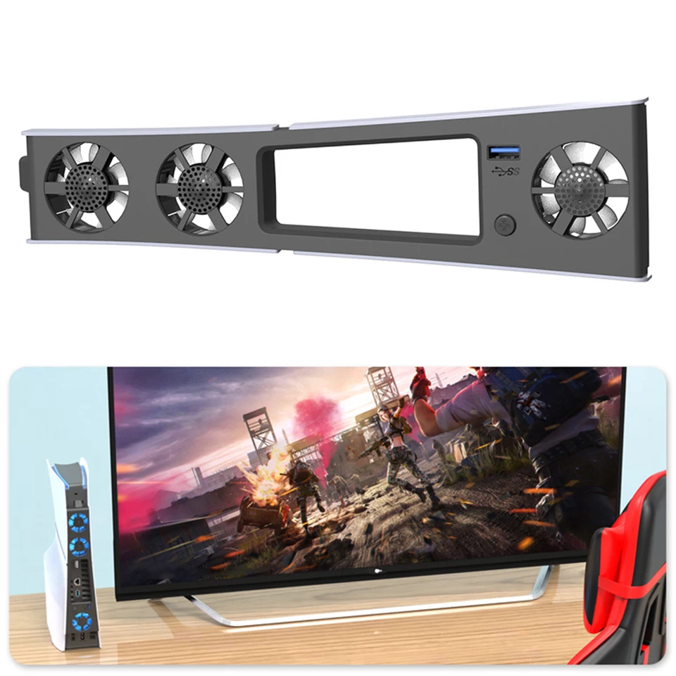 Chladiaci ventilátor pre PS5 Slim Console s nastaviteľnou rýchlosťou tichého chladiča ventilátora s portom USB 3.0 s LED svetlami pre PlayStation 5 Slim