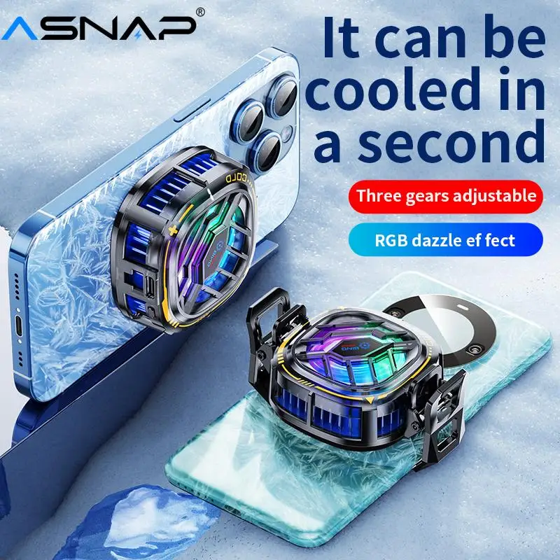 Chladič telefónu ASNAP Magnetické zadné clip Semiconductor Radiator RGB Light Cooling Fan pre hru Live Broadcast iPhone Huawei Samsung