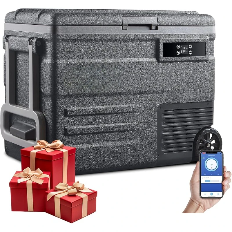 Chladnička s 12 voltovým automobilom, 58qt (55 l) Carbes s kolesami, RV prenosná mraznička Single Zone, WiFi Control, -4 ℉ -68 ℉