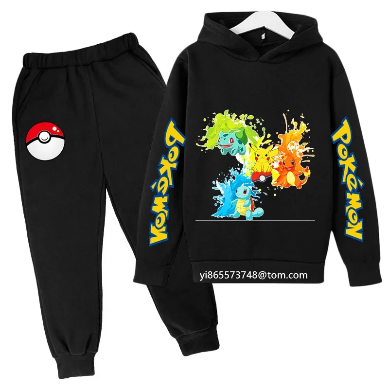 Chlapci Dievčatá oblečenie Kawaii Pokemon Hoodie Set Kids 2pcs Spring Autumn Cartoon Pikachu Hooded +Pants Tracksety Sonic Clothing