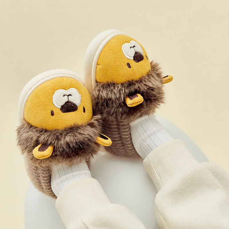 Chlapci dievčatá teplé papuče Cartoon Lion Kids zimné vnútorné topánky domácnosti