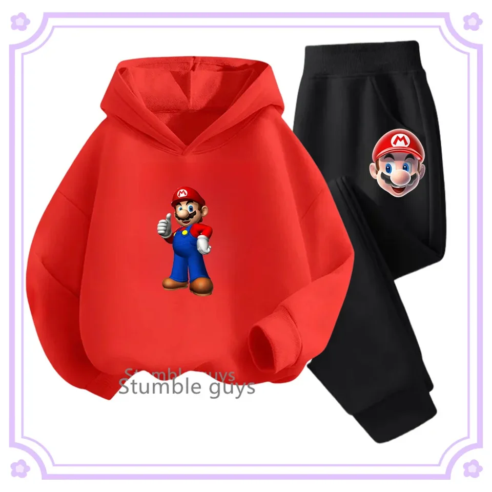 Chlapci Girls Hoodie Set Super Marios Bros Tlačené jarné jesenné detské kapucňa set top + nohavice oblečenie Kawaii 2024 Nové