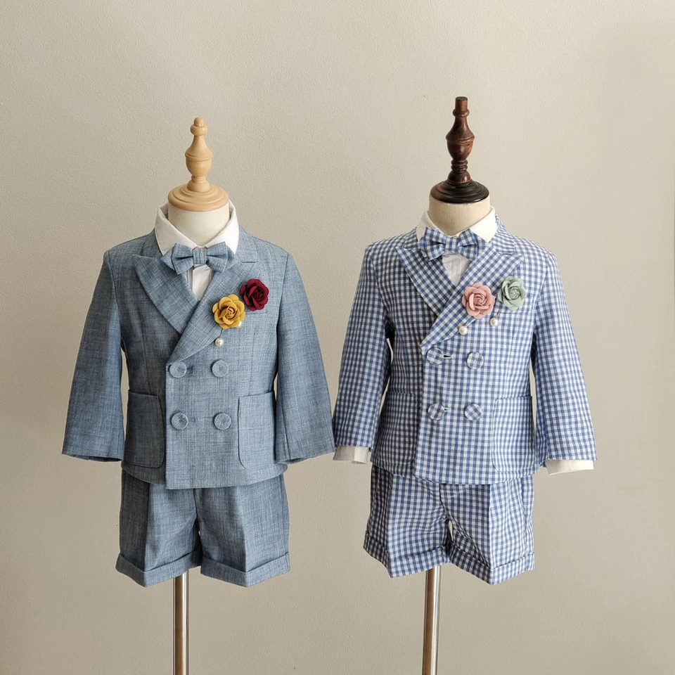 Chlapci Oblek pre svadby Party Summer Autumn Gentleman Plaid Birthday Blazer Set Baby 1 až 4 y Kids Fotografie kostýmy