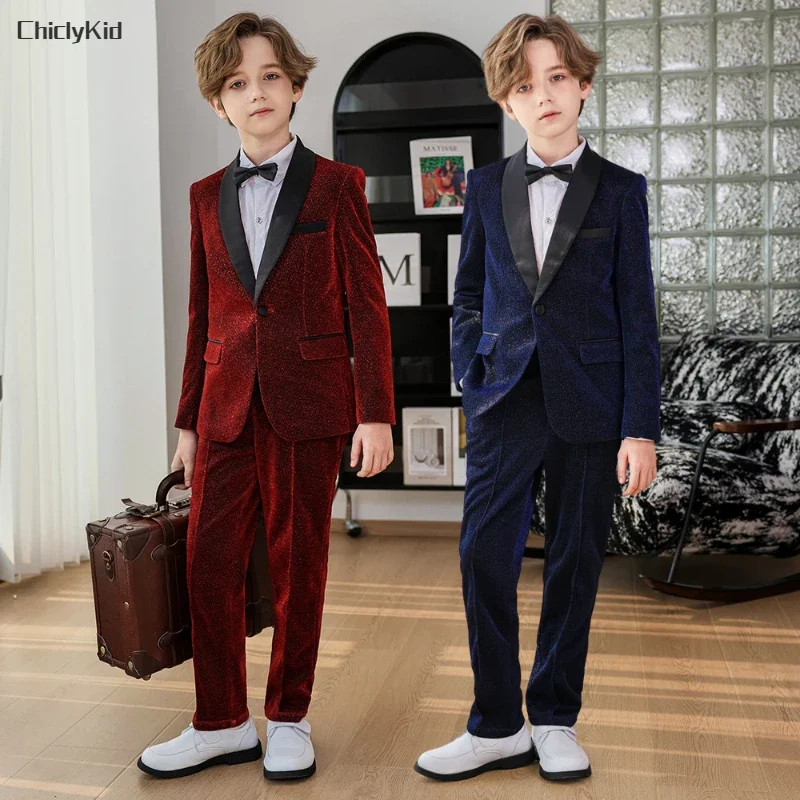 Chlapci Tuxedos Flitry Suck Bunda Pants Formálne šaty deti lesklé sako oblečenie súprav