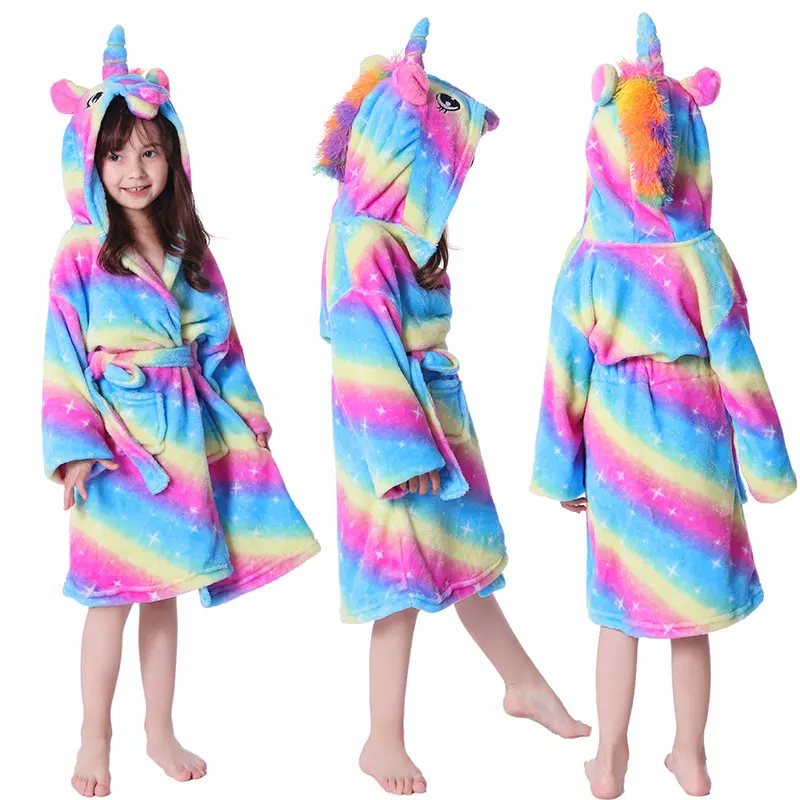 Chlapec dievčatá jednorožec župan Zimné flanelové kúpeľne pre deti Kigurumi pyžamy dieťa spánok