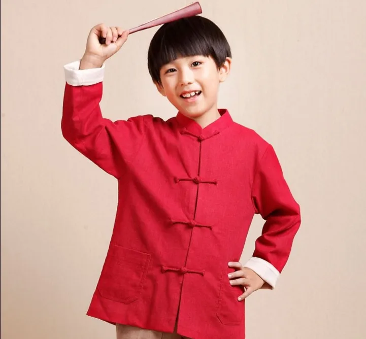 Chlapec čínska košeľa deti blúzka Spring Tang Kung Fu Kids Tops Tops blúzka Vintage bunda