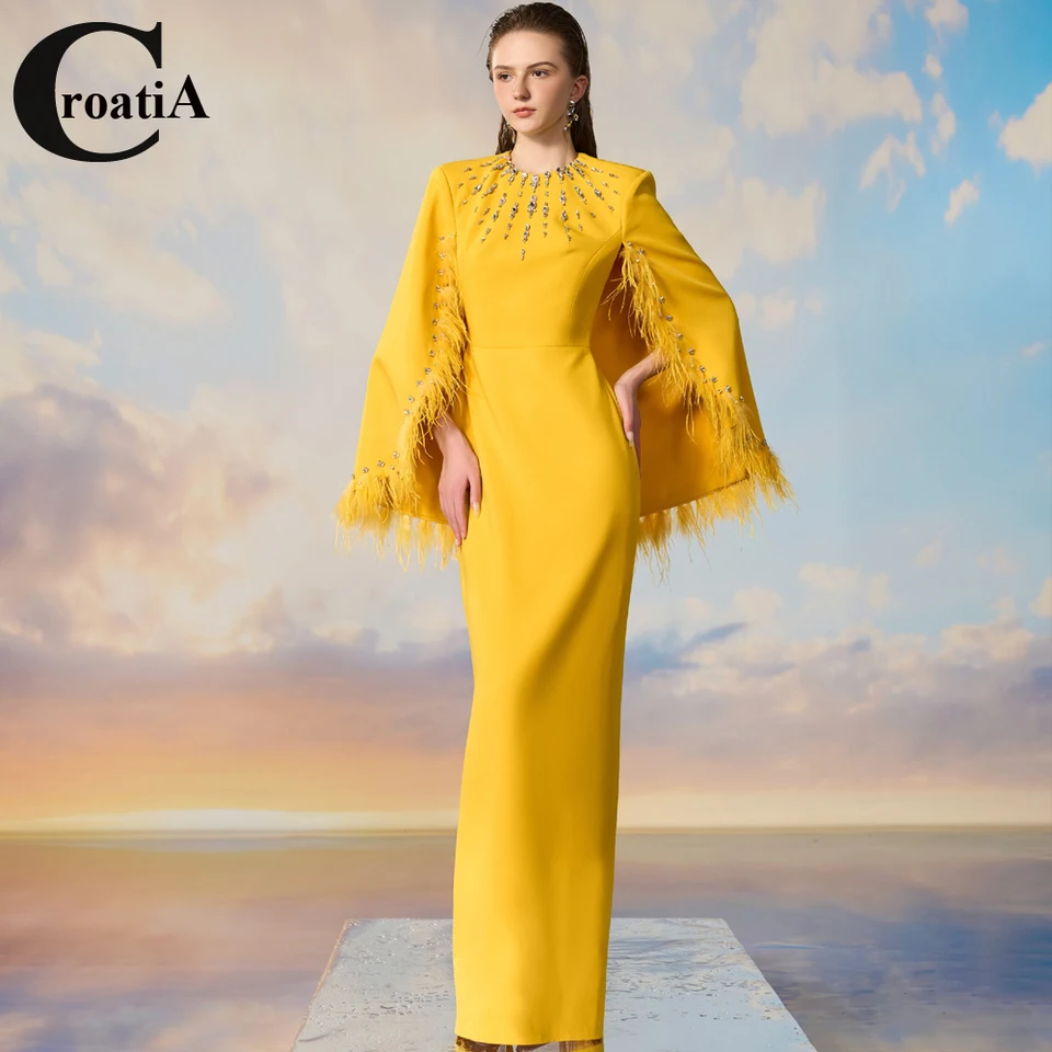Chorvátsko Trendy kamienky šaty pre svadobnú matku nevesty perie Saudskoarabské šaty robe robe de soiree femme prispôsobené