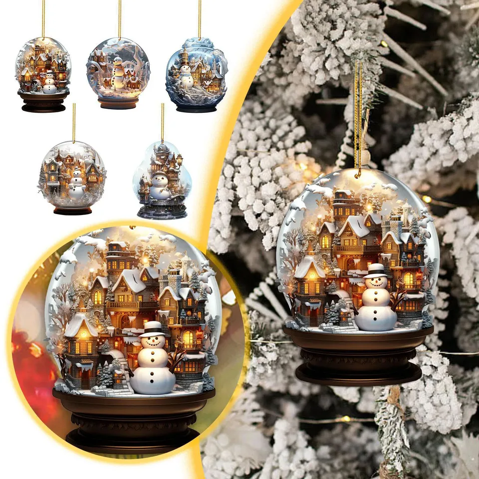 Christmas Centerpiece Decoration Acrylic Round Holiday Wall Door Hanging Ornament Snowman Christmas Home Decor Christmas Ornamen