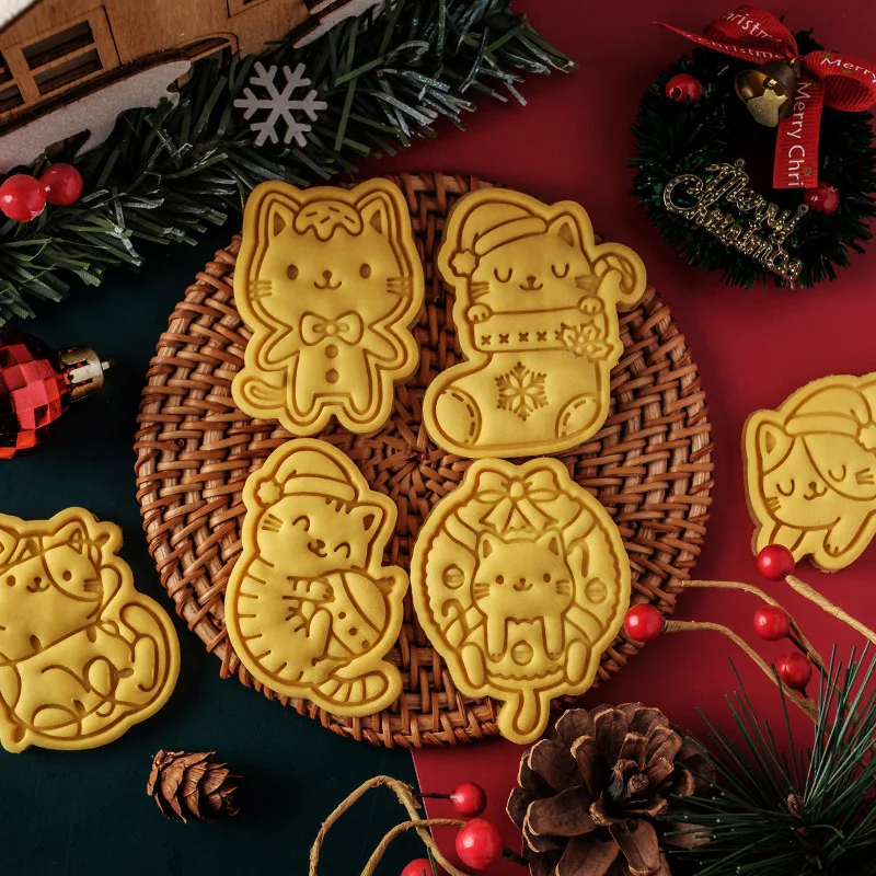 Chritsmas Cat Cookie Cutter Fold Cartoon Corgi mačiatko Fondant sušienky známky rezanie matkar