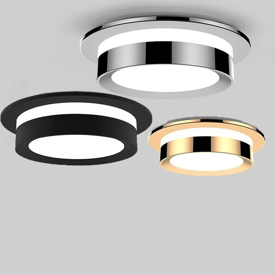 Chrome Round Opustené LED Downlight AC85-265V Acryl Stropné svetlo 5W/7W/9W/12W SPORT SVETLO pre verandu Koridor kuchyňa vnútorná žiarovka