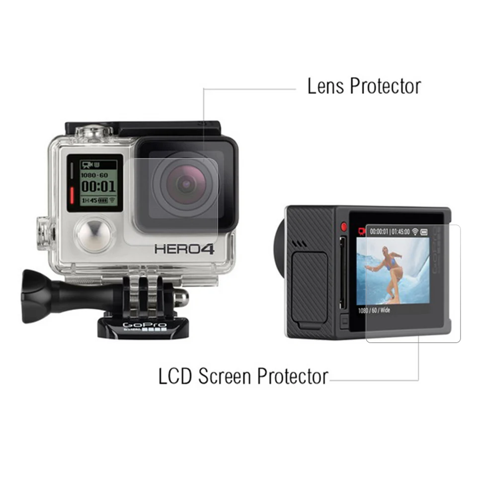 Chránič obrazovky Ultra Clear LCD + Camera Camera Glass Glass Lens Protector Film pre Gopro Hero 4 Strieborné fotoaparáty Go Pro Adsessories