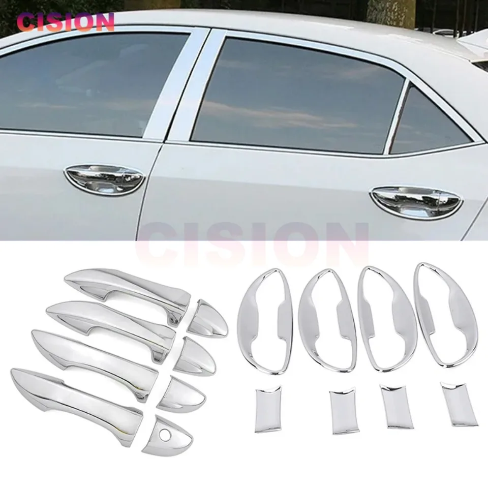 Chrómová rukoväť na dvere automobilov misa rámový rámec Panel Panel Cover Tink ABS Absoly Accessories pre Toyota Corolla Altis sedan E170 E180 14-18