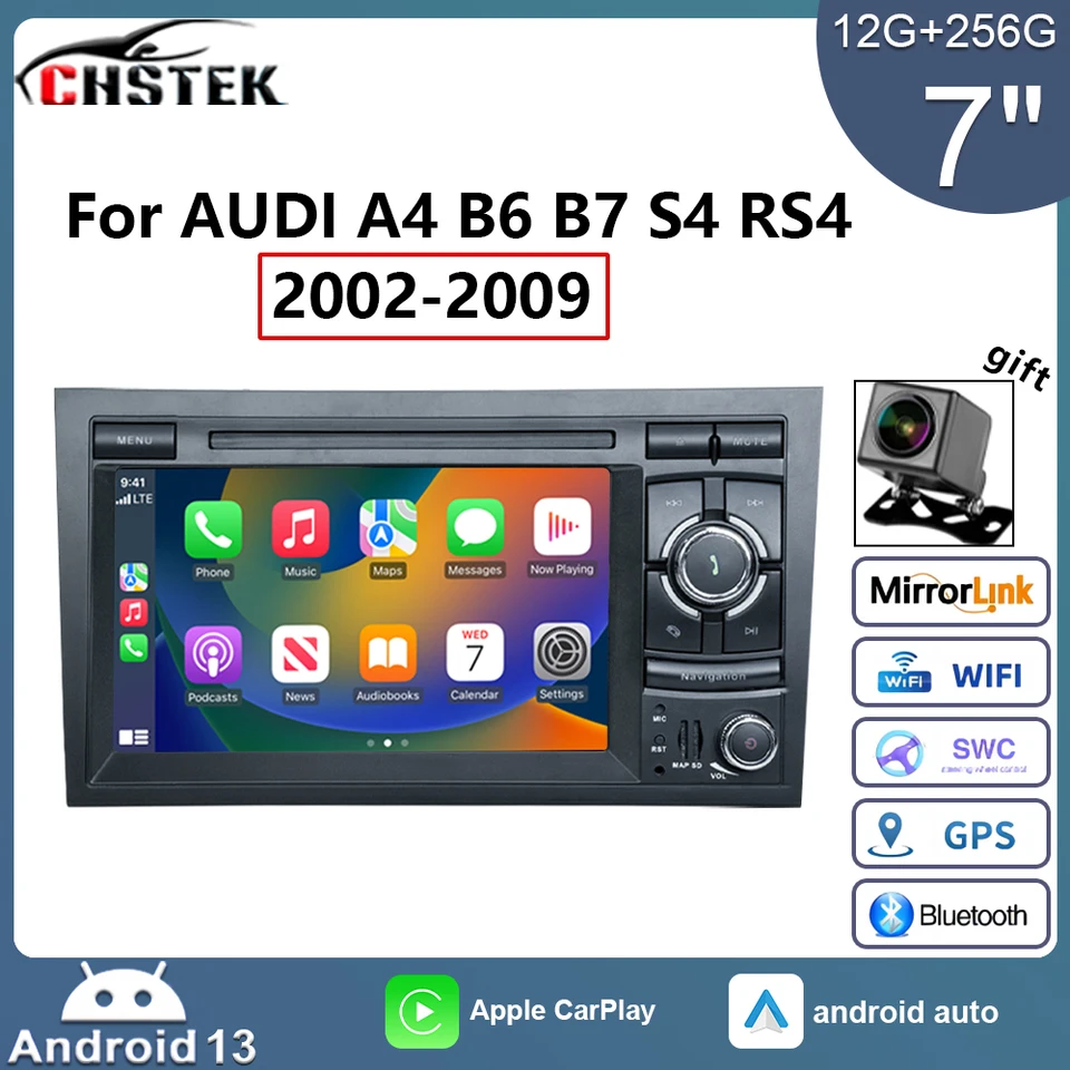 CHSTEK Car Radio Android 13 CarPlay pre Audi A4 B6 B7 S4 RS4 2002-2009 pre SEAT EXEO 2009-2012 multimediálna navigácia 12+256G 4G