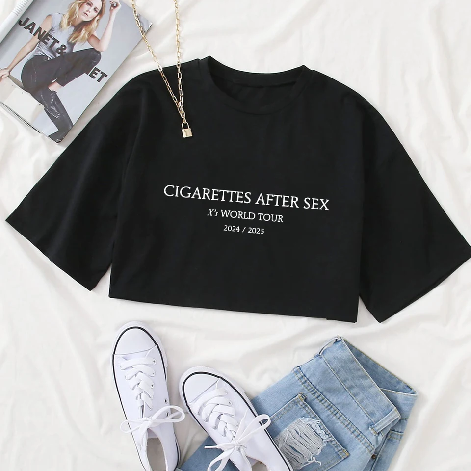 Cigarety After Sex X's World Tour 2024 O-Neck Girls Tirlt Casting Clothing Super-Short Short Ruckves Music Fans