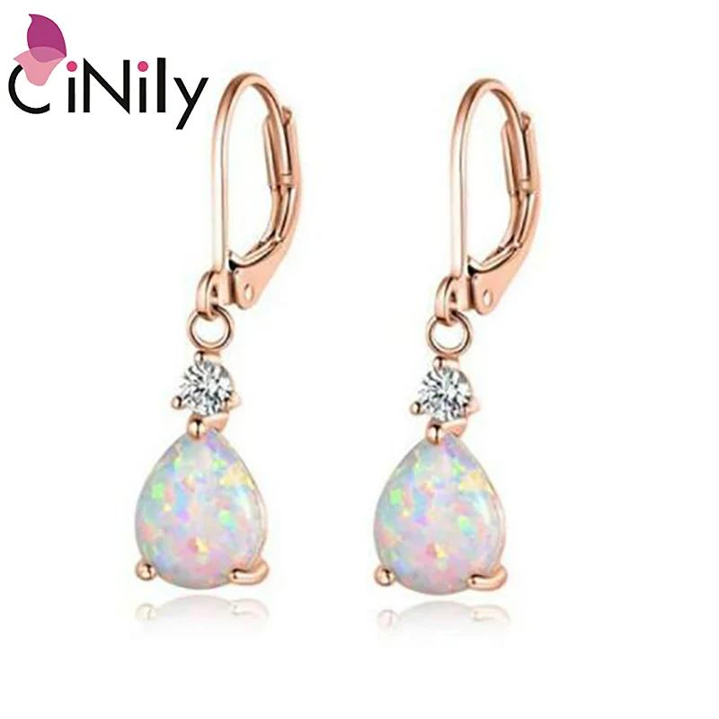 Cinily Pink & Biely oheň Opal Dangle náušnice s kamenným strieborným ružovým zlatom slzová kvapka náušnice Čechia boho šperky